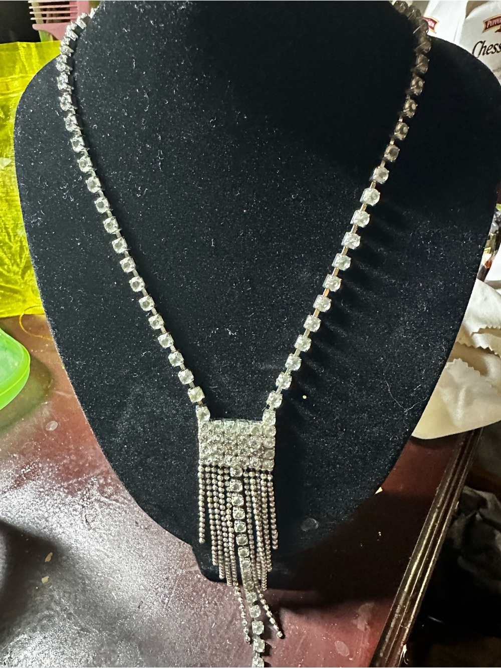 Vintage rhinestone waterfall fringe Pendant Necklace - Silver Sparkle - Picture 13 of 14